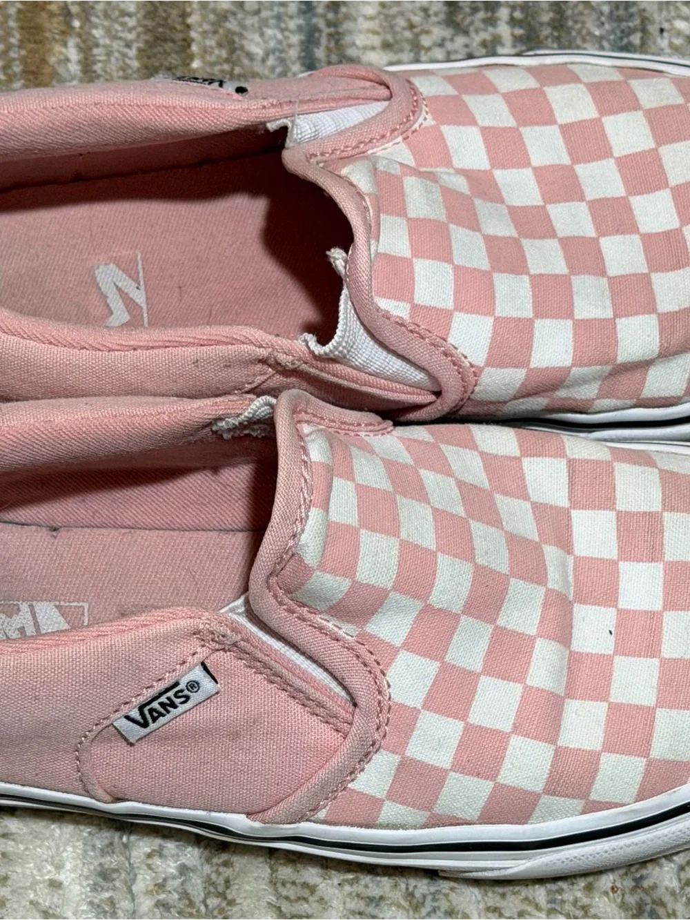 Vans Pink & White Checkerboard Slip-On Sneakers